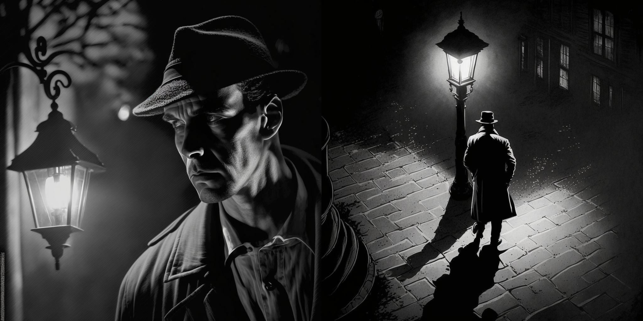 Using shadows in MidJourney to make a film noir picture - Prompt