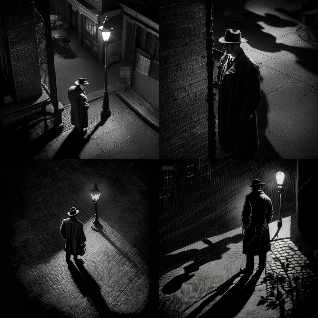 Using shadows in MidJourney to make a film noir picture - Prompt
